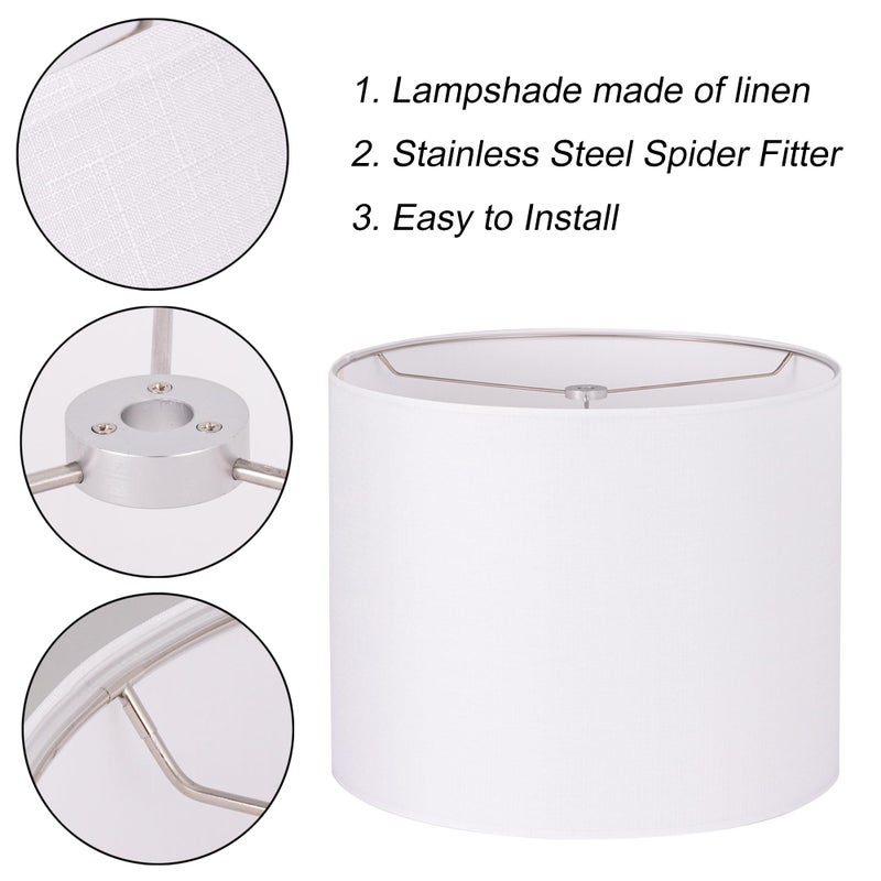 Wellmet 16"x16"x12" Assembly Required Lampshade for Table Lamp, Bedside Lamp, Floor Lamp, Fabric Drum Lampshade Classic Modern Style, Spider Fitter, White - Image 4